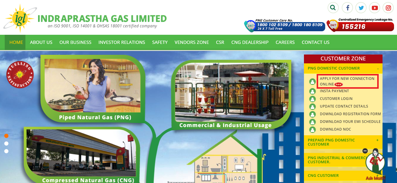 Indraprastha Gas New Connection