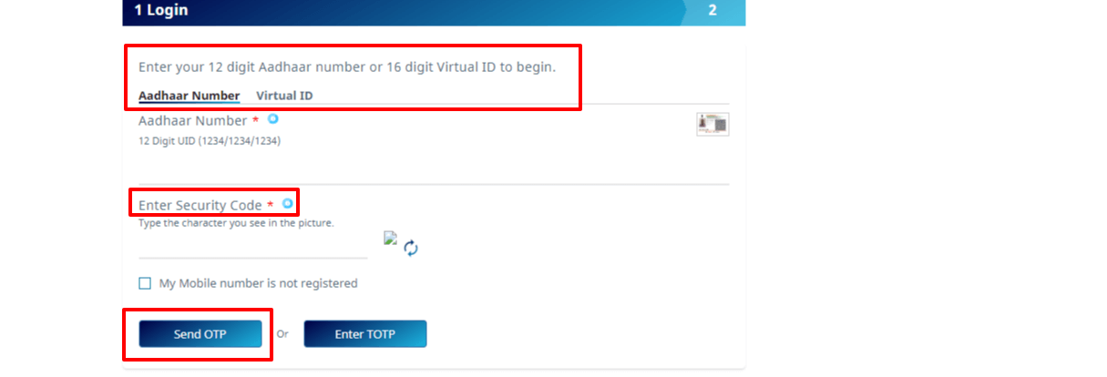 16 digit VID or 12-digit Aadhaar number