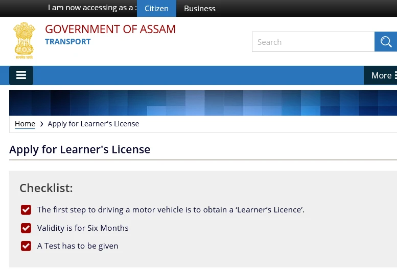 Apply Learning Licence Online in Assam