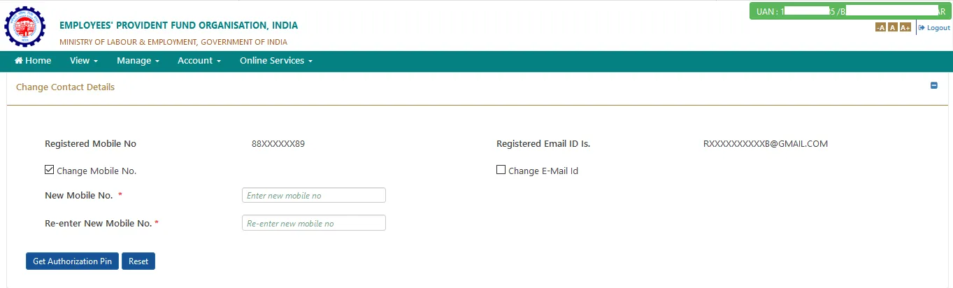 Click on Change Mobile No. Option