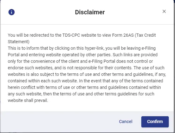Form 26AS - Disclaimer Conformation
