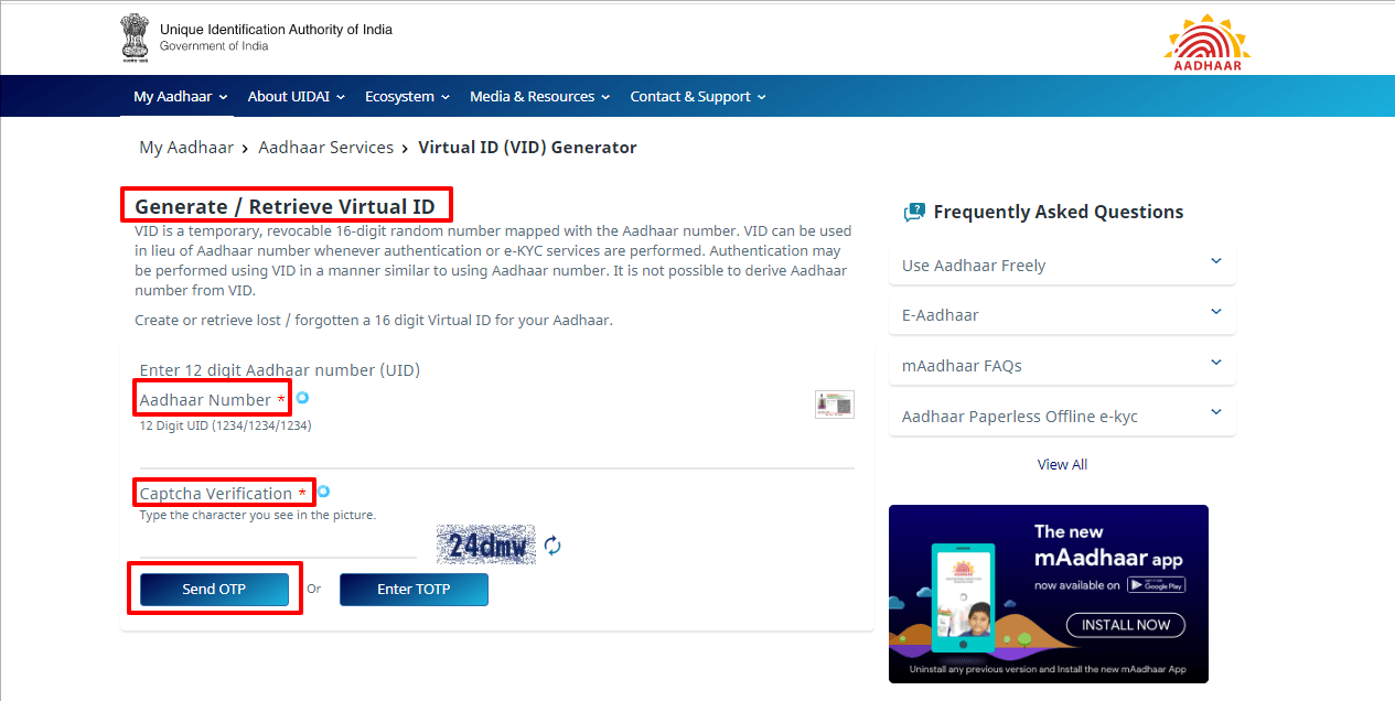 Generate / Retrieve Virtual ID webpage