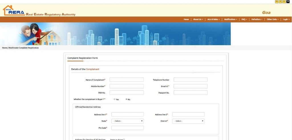 Click on the Complaint Registration