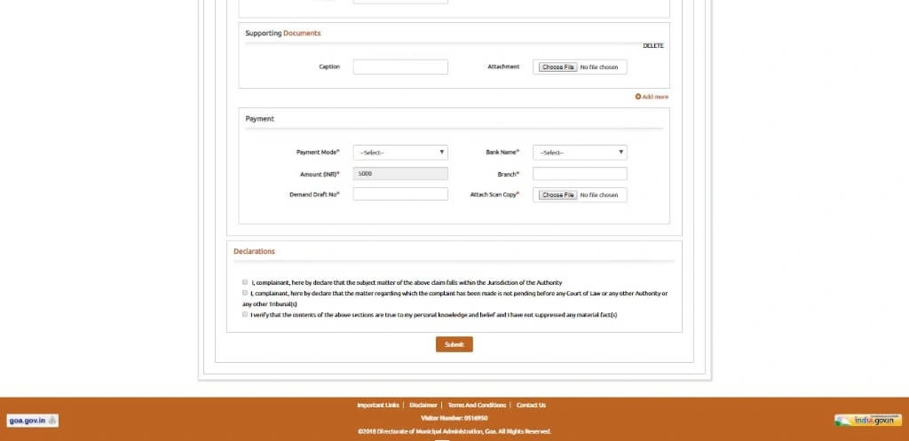 redirected to the Complaint Registration Form