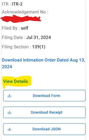  ITR status details
