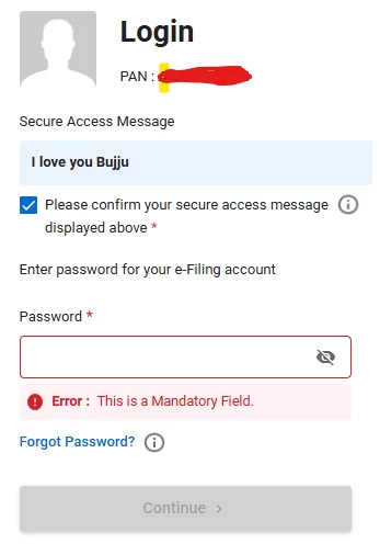 ITR status password