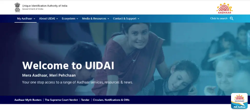 official website of UIDAI