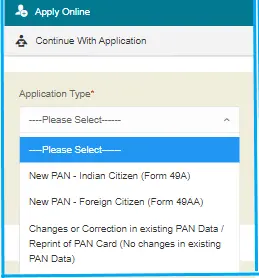 Apply for Pan Card Online aplication type