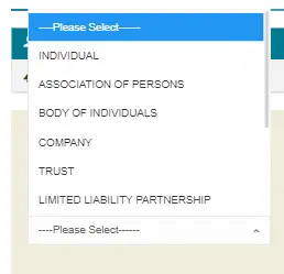 Apply for Pan Card Online select category Step 3