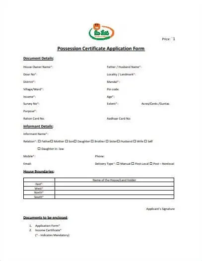 Possession Certificate in Andhra Pradesh1