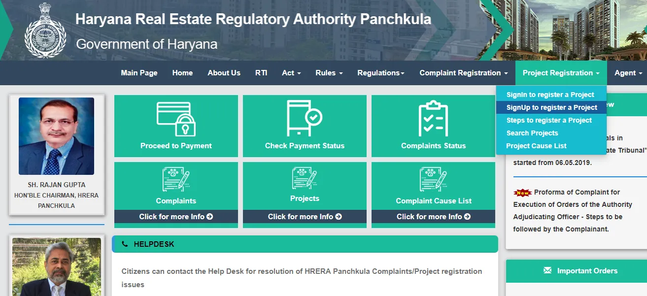 Visit rera Haryana website & click Registration