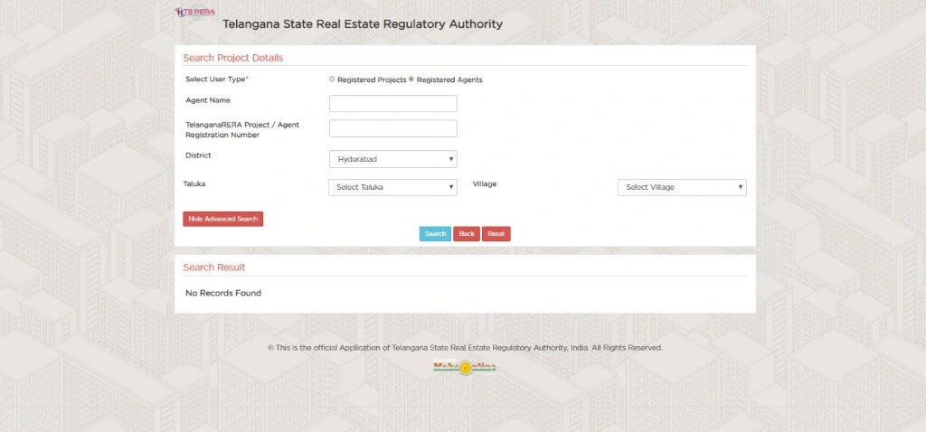 Click on Search Registered Projects and Agents