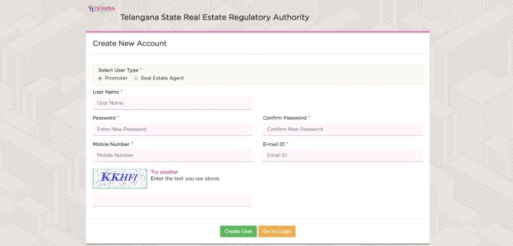 TSRERA log-in page