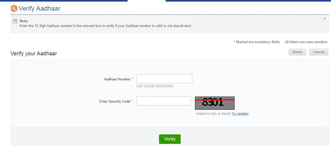 Verify Aadhar Number